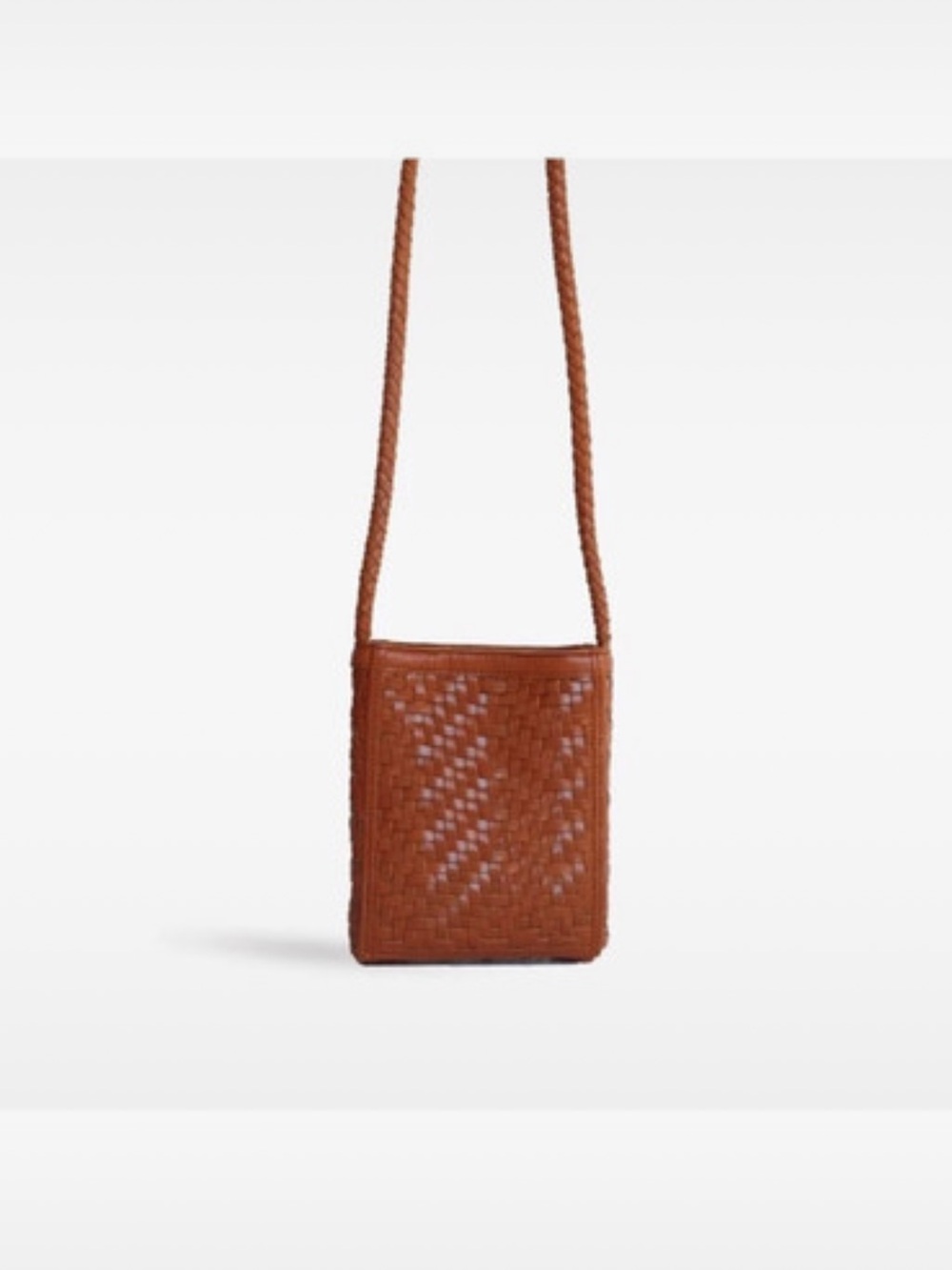 Woven Leather Crossbody Bag - Tan